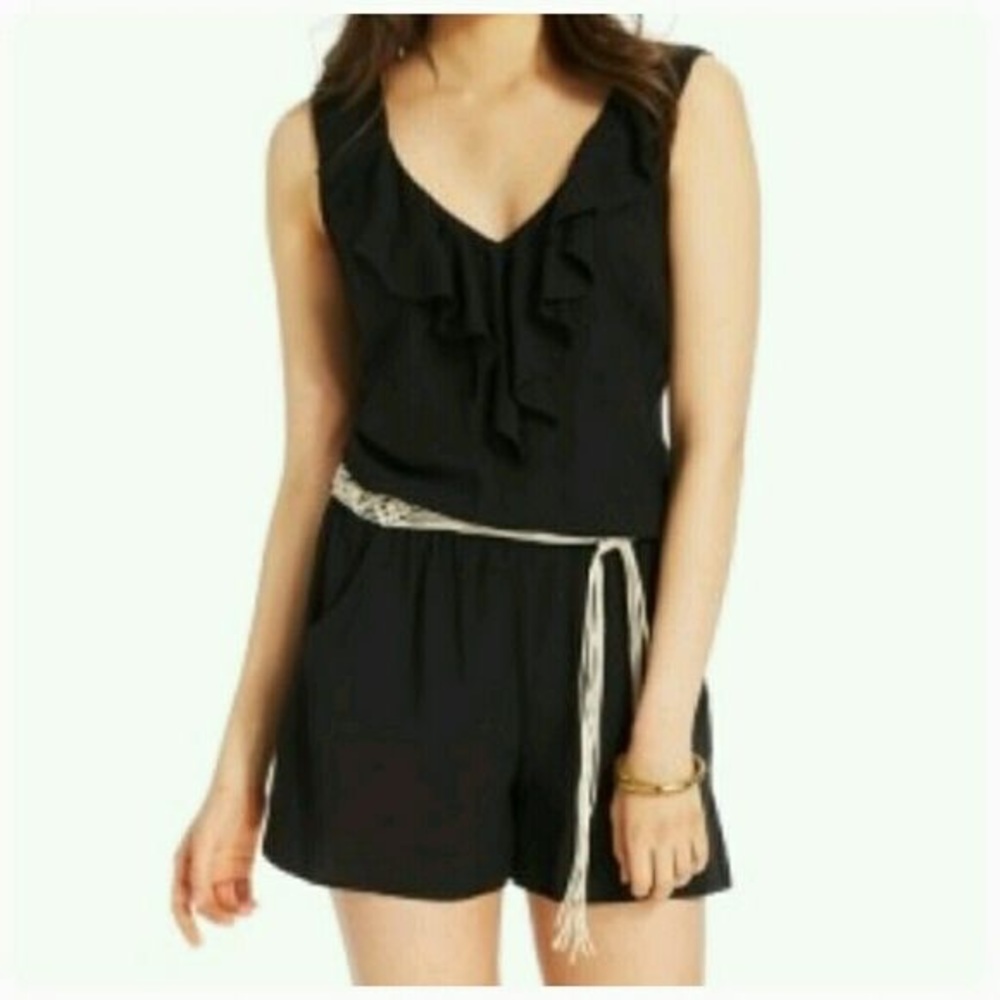Black Romper with Beige Belt
